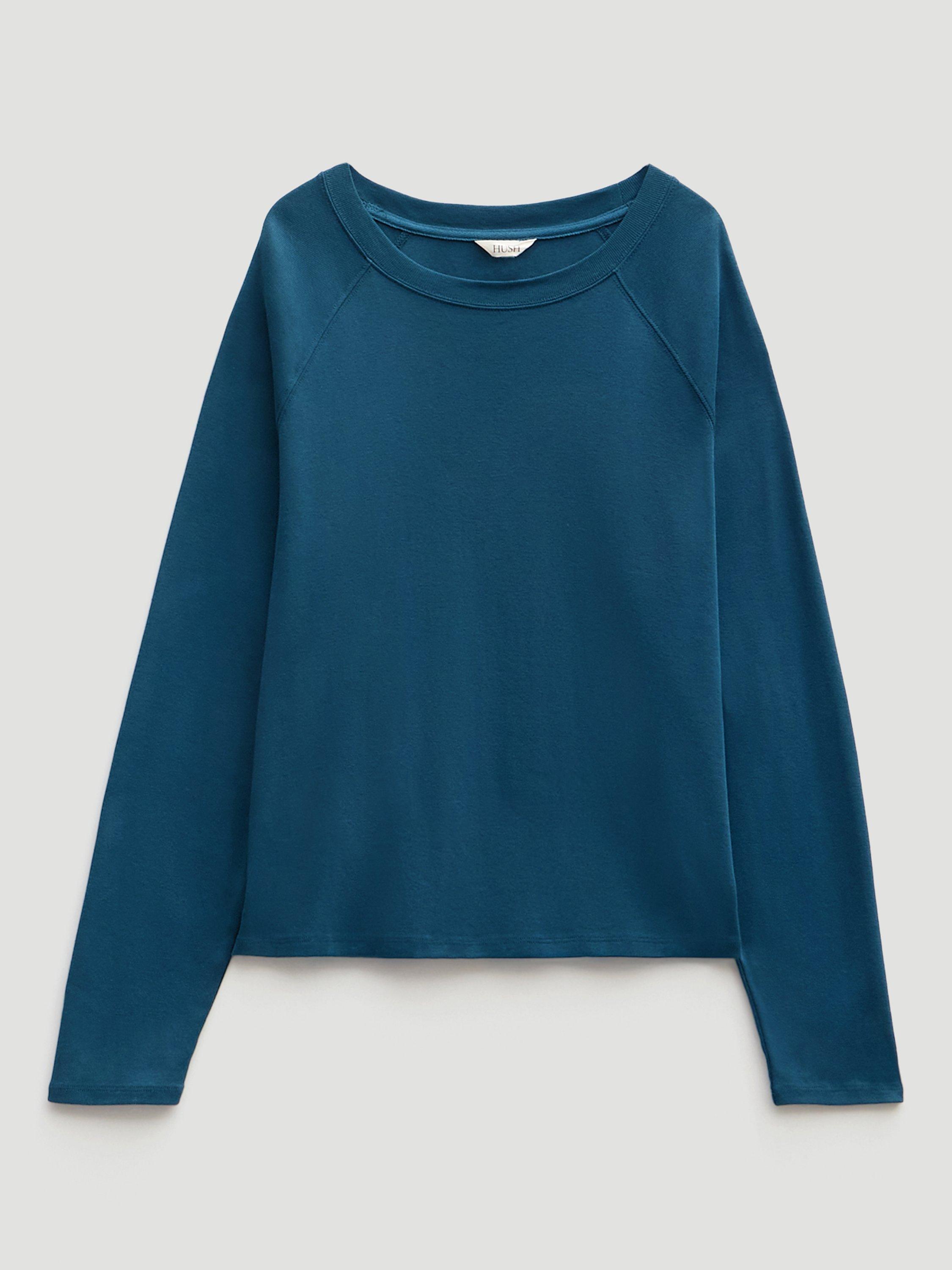 Product image 4 of 4, which shows HUSH Matilda Cotton Raglan Top, Teal Blue, XXS