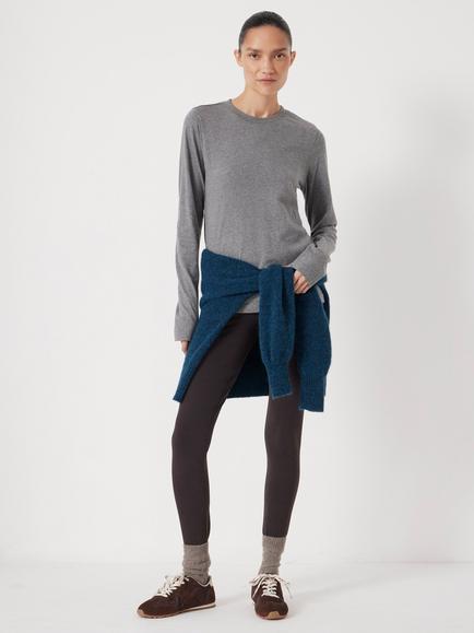 HUSH Cotton Long Sleeve Crew Neck T-Shirt, Dark Grey Marl