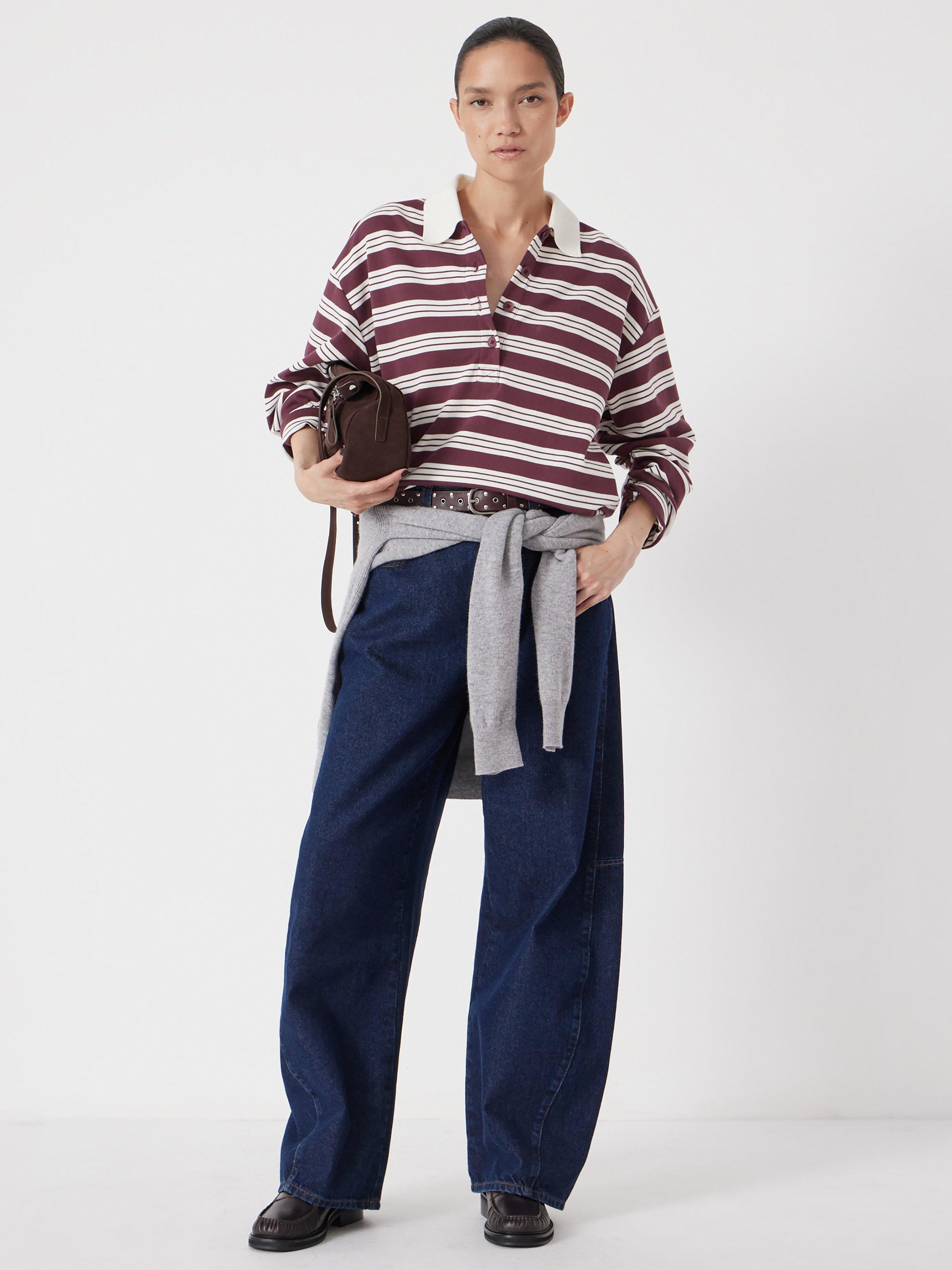 Product image 2 of 6, which shows HUSH Stripe Long Sleeve Polo Shirt, Brown/Multi, L-XL