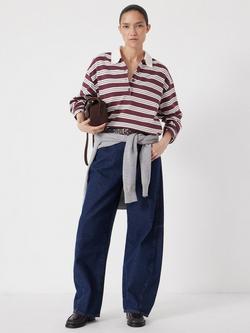 HUSH Stripe Long Sleeve Polo Shirt, Brown/Multi - view 2, Brown/Multi