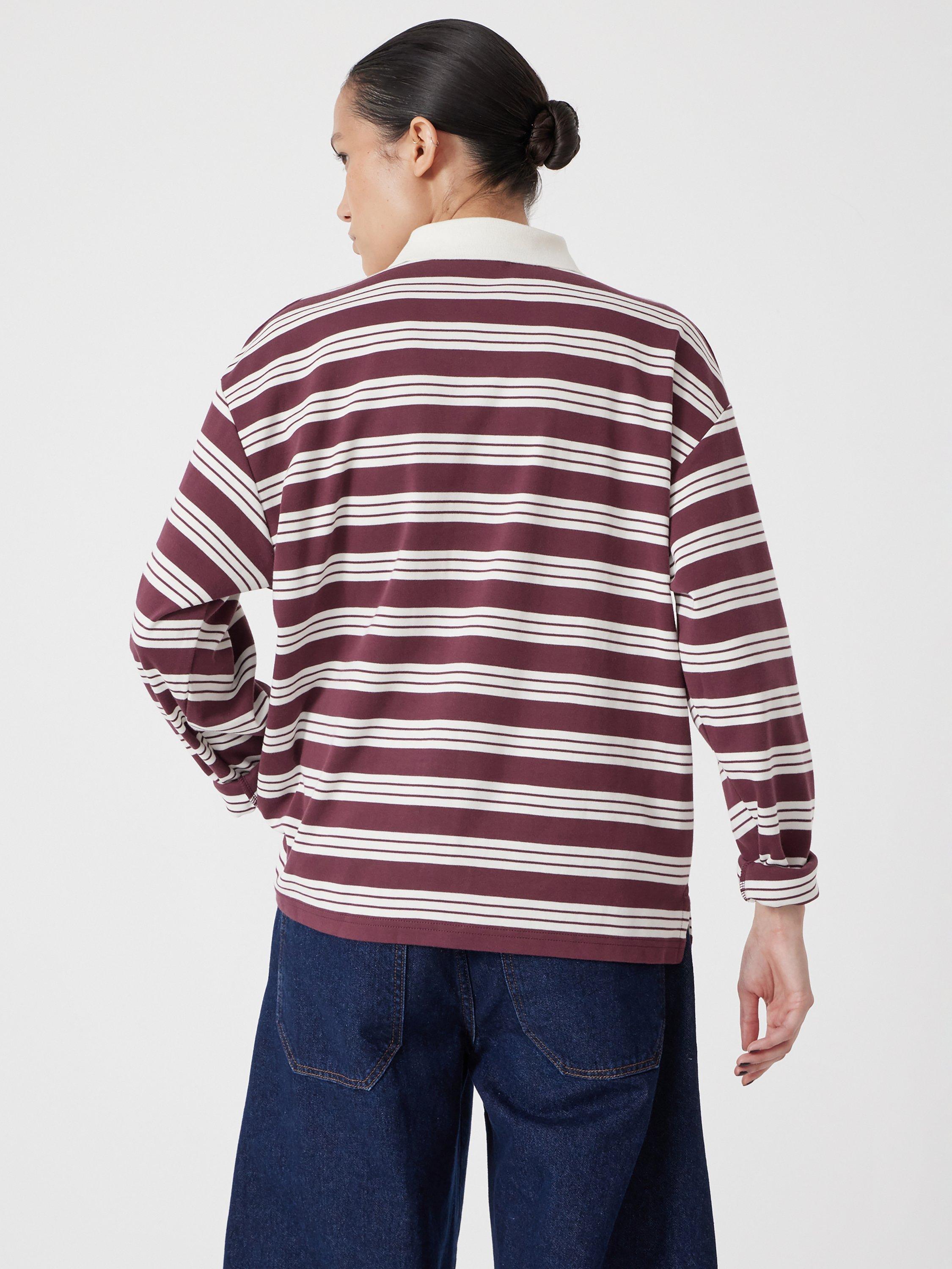 Product image 5 of 6, which shows HUSH Stripe Long Sleeve Polo Shirt, Brown/Multi, L-XL