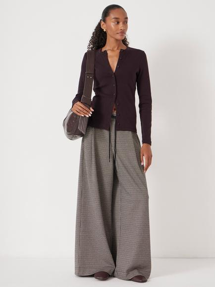 HUSH Button Ribbed Long Sleeve Cotton Blend Cardigan Top, Raisin Brown
