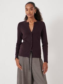 HUSH Button Ribbed Long Sleeve Cotton Blend Cardigan Top - view 2, Raisin Brown