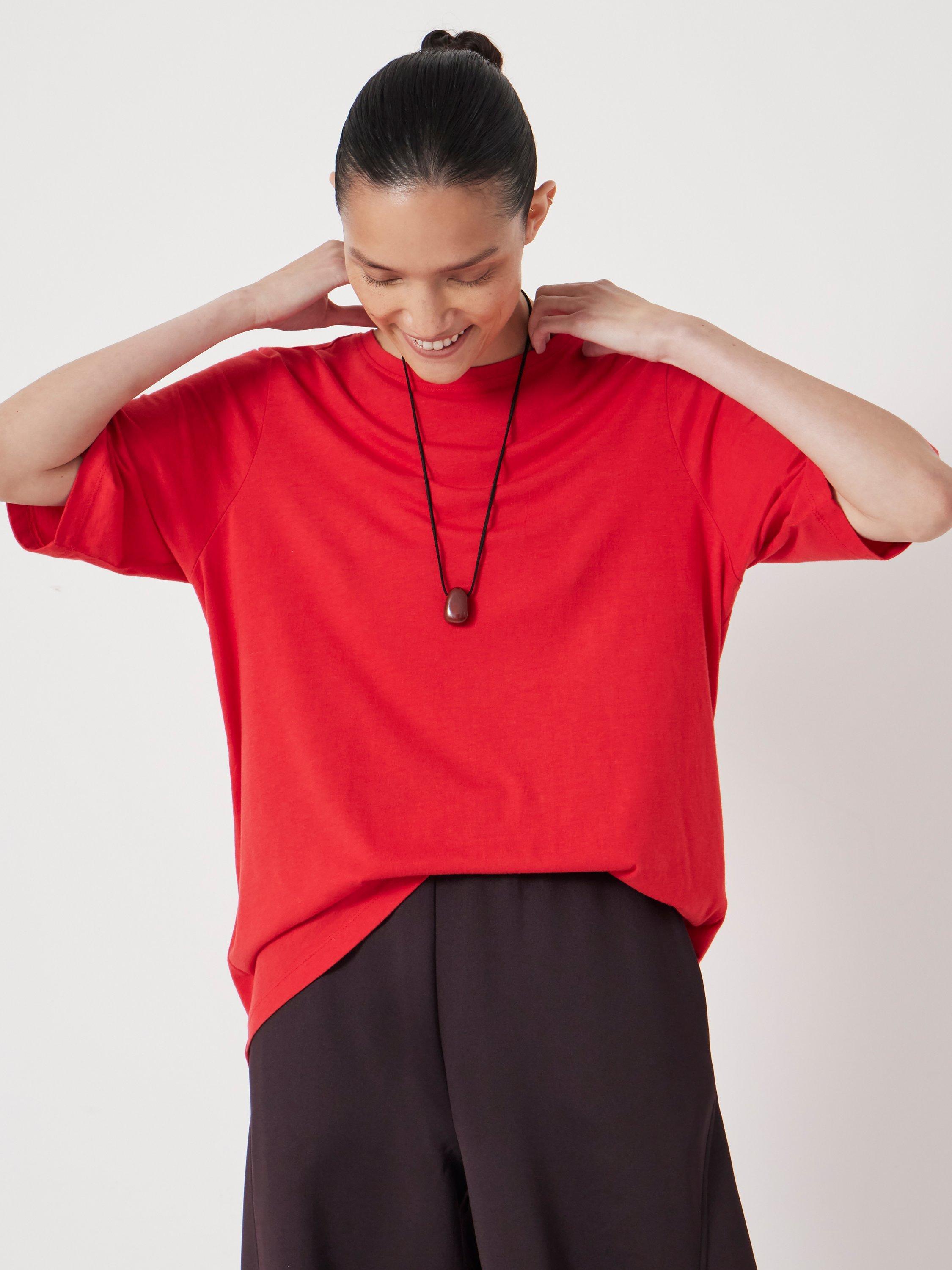 Product image 1 of 5, which shows HUSH Reece Drapey T-shirt, Bright Red, L
