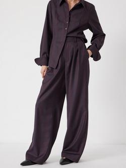 HUSH Check Wool Blend Wide Leg Trousers, Burgundy Purple, Burgundy Purple