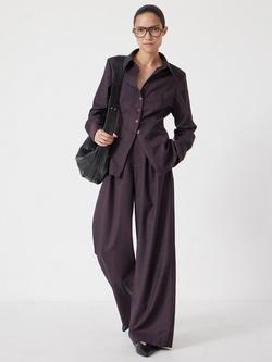 HUSH Check Wool Blend Wide Leg Trousers, Burgundy Purple - view 2, Burgundy Purple