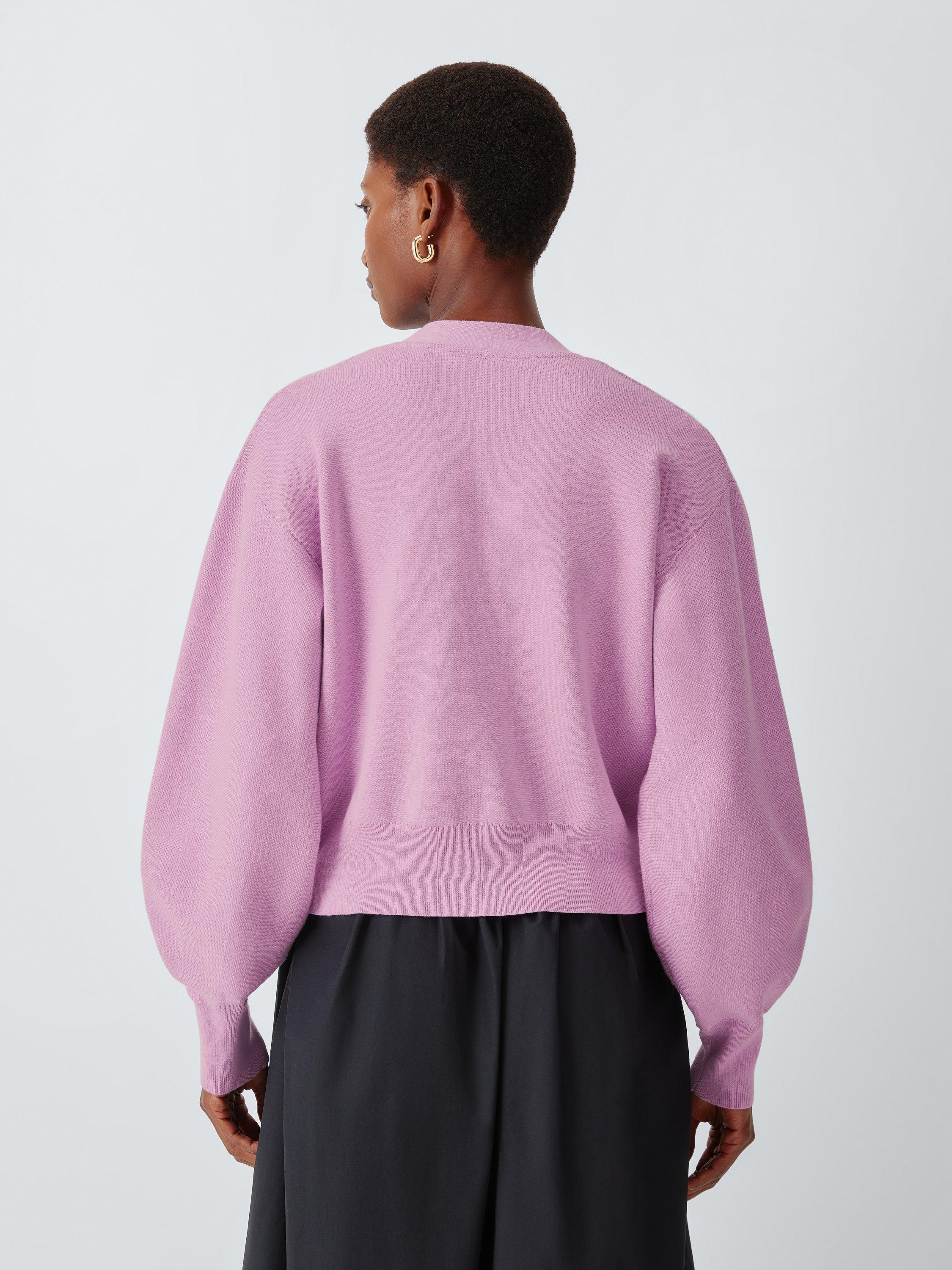 Product image 2 of 6, which shows John Lewis V-Neck Cotton Blend Cardigan, Orchid Pink, 8