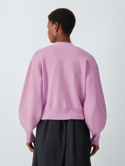 John Lewis V-Neck Cotton Blend Cardigan - view 2, Orchid Pink