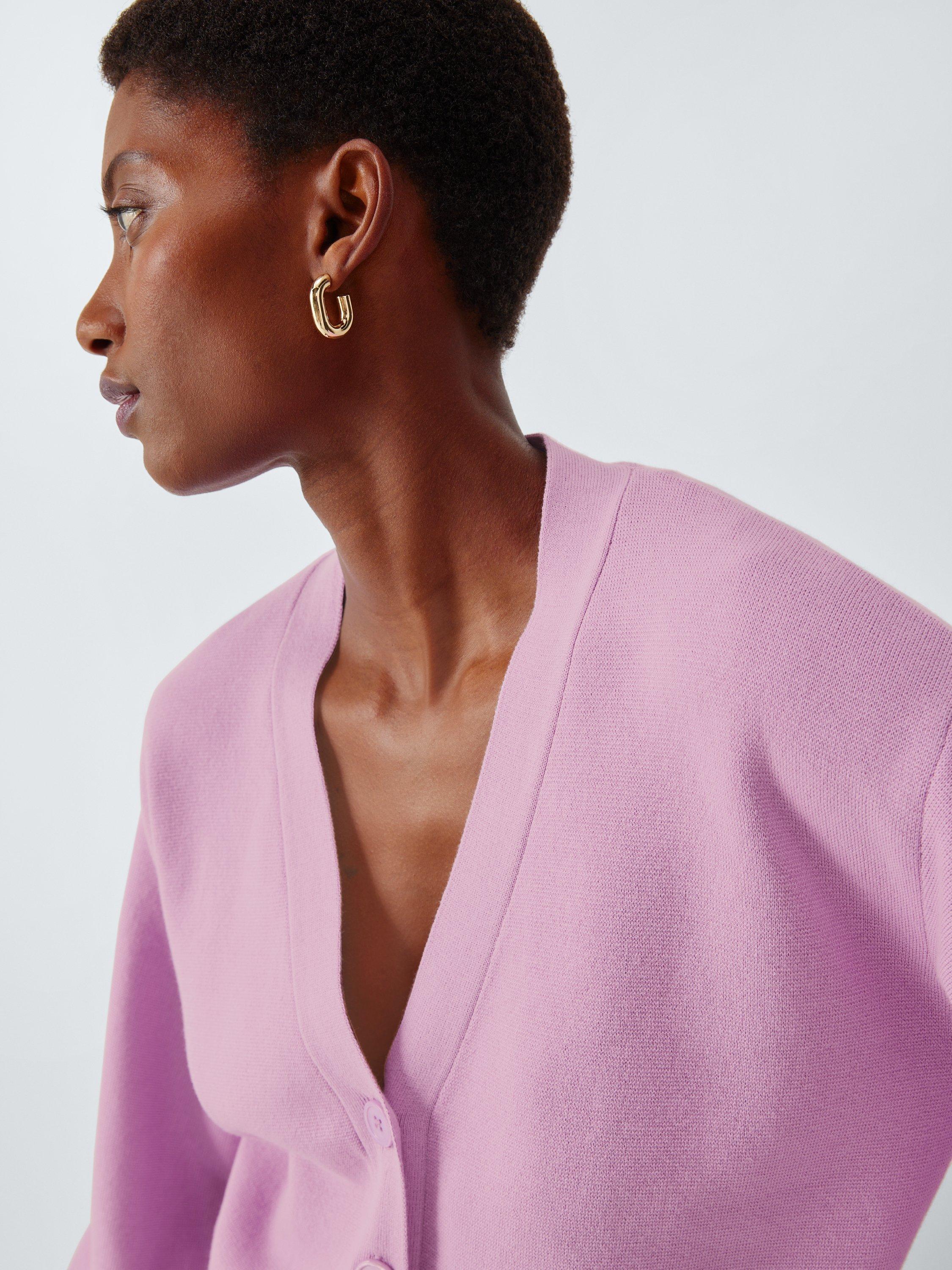 Product image 5 of 6, which shows John Lewis V-Neck Cotton Blend Cardigan, Orchid Pink, 8