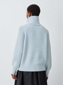 John Lewis Wool Blend Asymmetrical Zip Neck Jumper, Pale Blue - view 2, Pale Blue