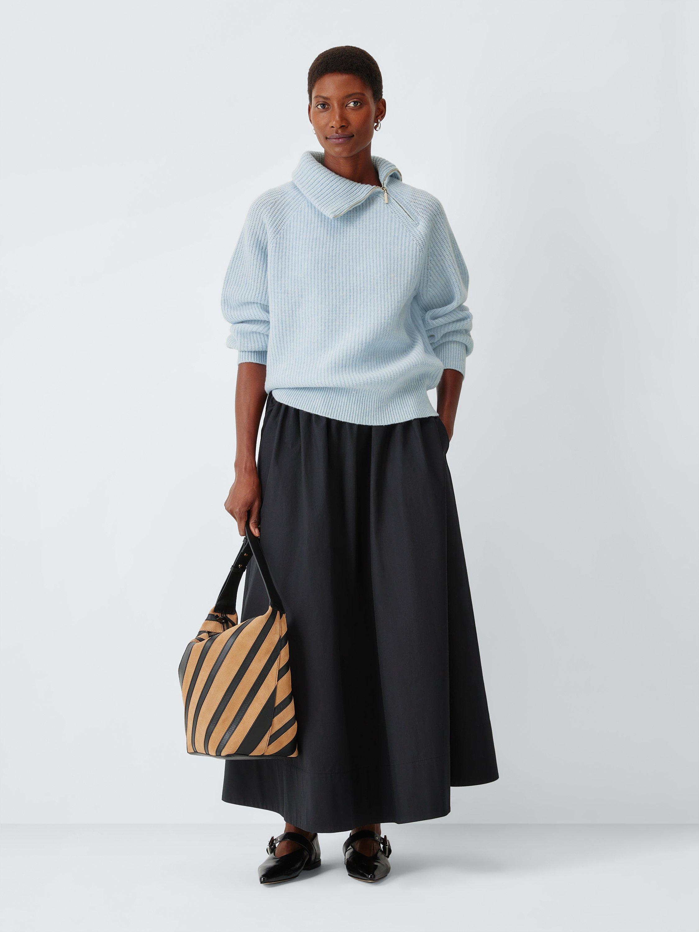 Product image 3 of 6, which shows John Lewis Wool Blend Asymmetrical Zip Neck Jumper, Pale Blue, 8