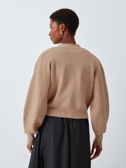 John Lewis V-Neck Cotton Blend Cardigan - view 2, Camel