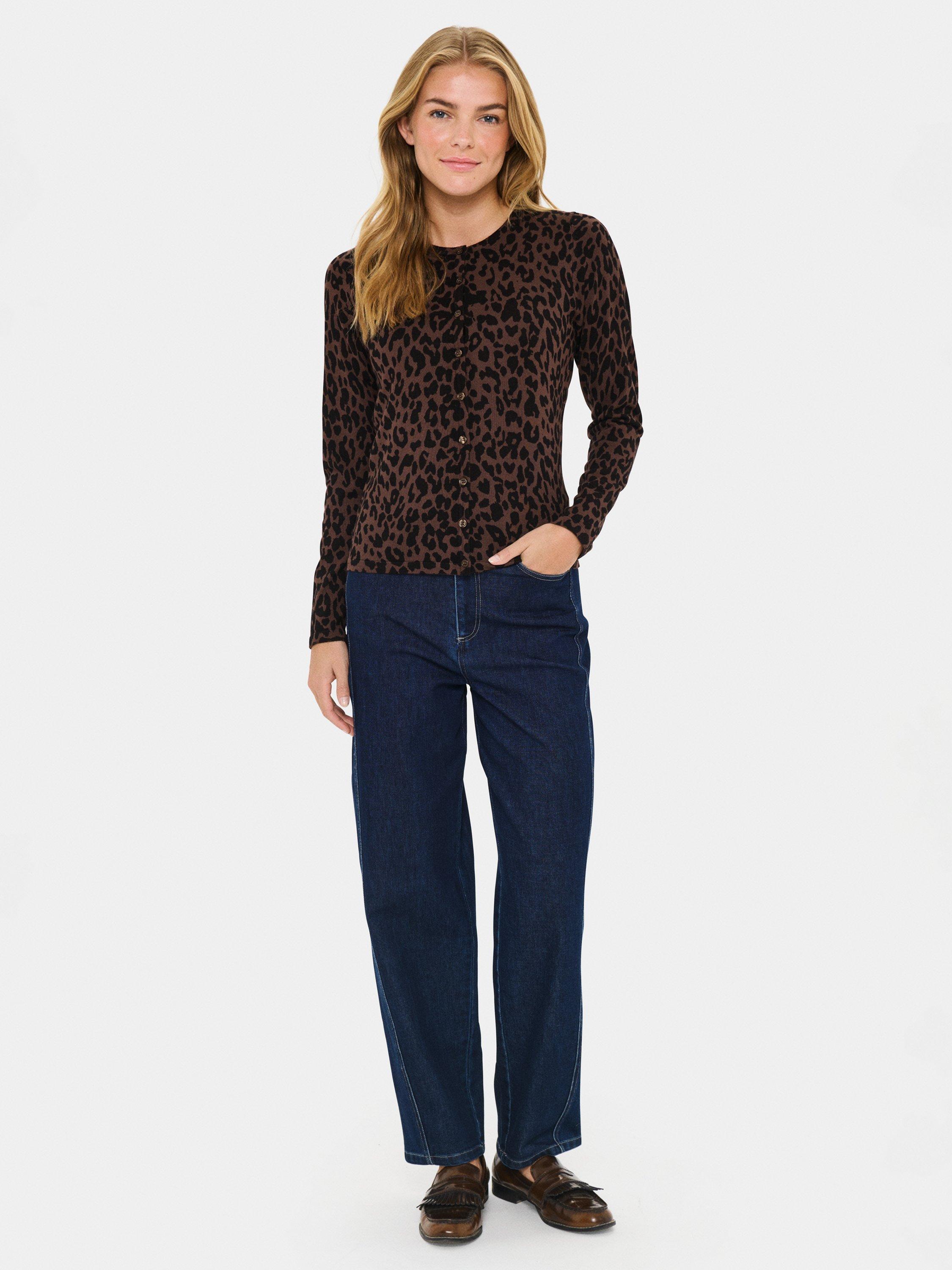 Product image 3 of 6, which shows Saint Tropez ZhilaSZ Leopard Cardigan, Chocolate Brown, XS