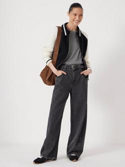 HUSH Wool Blend Logo Bomber Jacket, Black/Ecru, Black/Ecru