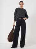 HUSH Colour Block Wool Rich Jumper, Charcoal Marl/ Black