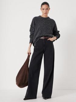 HUSH Colour Block Wool Rich Jumper, Charcoal Marl/ Black - view 2, Charcoal Marl/ Black