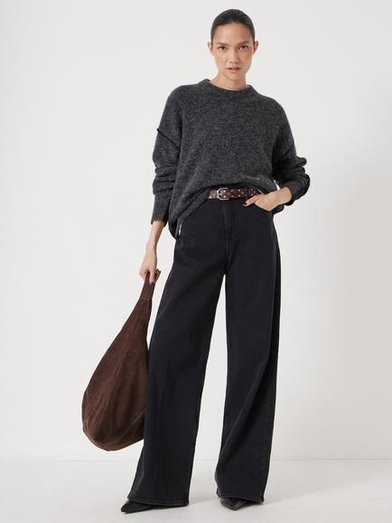 HUSH Colour Block Wool Rich Jumper, Charcoal Marl/ Black - view 2, Charcoal Marl/ Black