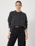 HUSH Colour Block Wool Rich Jumper, Charcoal Marl/ Black