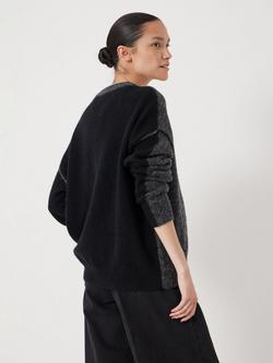 HUSH Colour Block Wool Rich Jumper, Charcoal Marl/ Black, Charcoal Marl/ Black