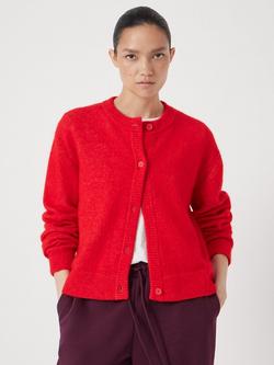 HUSH Juni Crew Neck Wool Rich Cardigan, Fiery Red