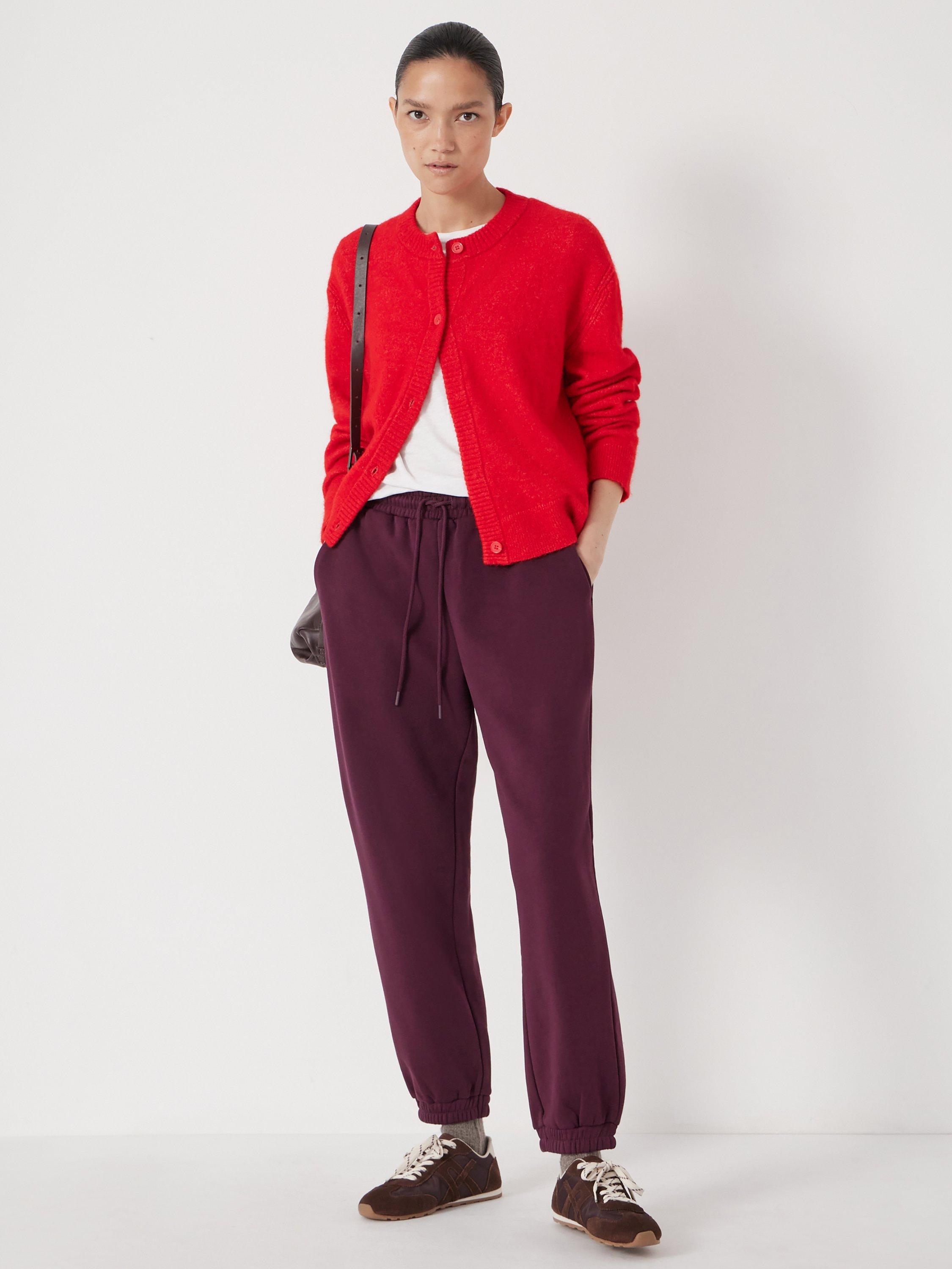 Product image 2 of 5, which shows HUSH Juni Crew Neck Wool Rich Cardigan, Fiery Red, M-L
