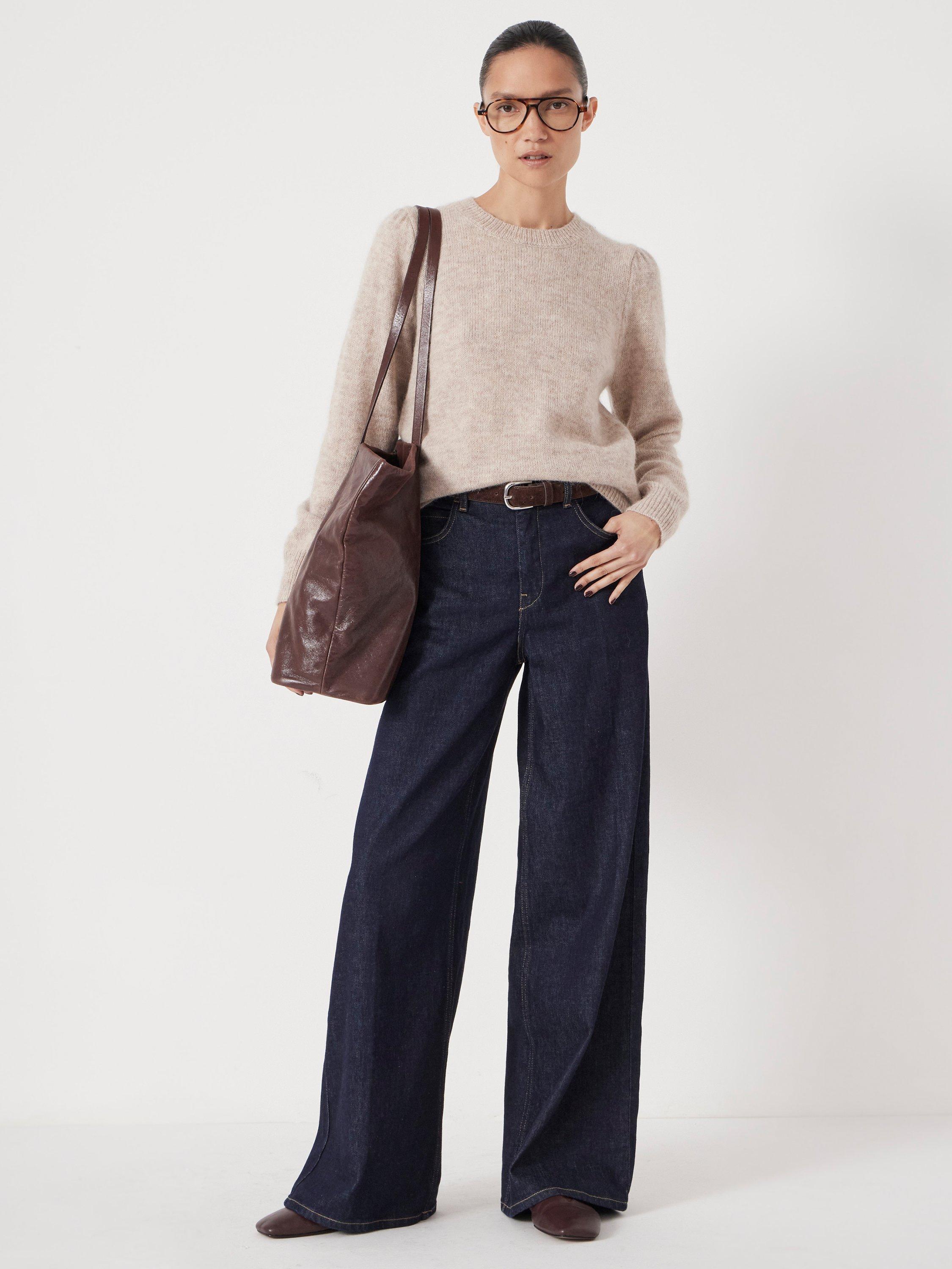 Product image 2 of 5, which shows HUSH Gathered Shoulder Wool Blend Jumper, Off White, XS-S
