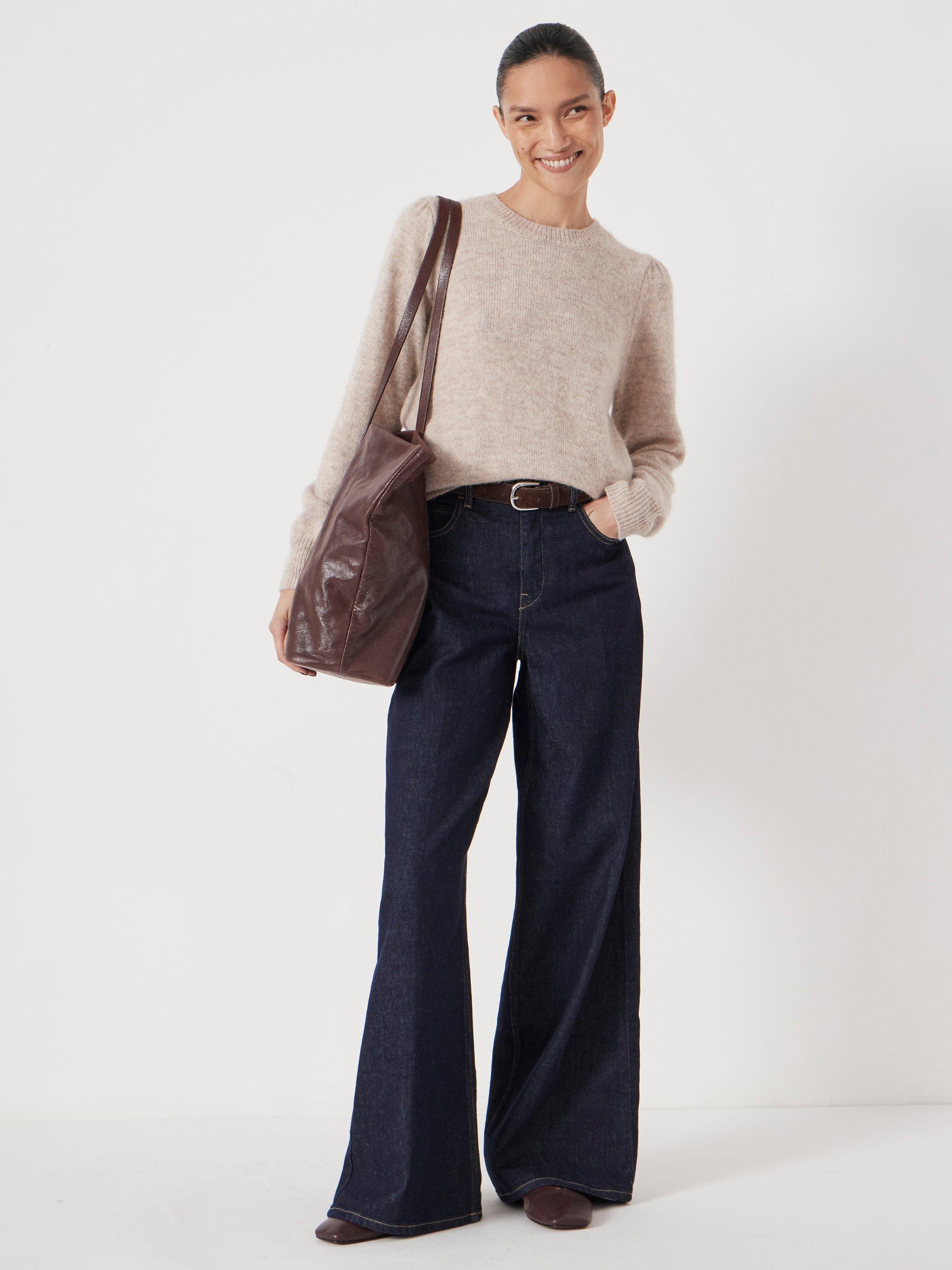 Product image 3 of 5, which shows HUSH Gathered Shoulder Wool Blend Jumper, Off White, XS-S