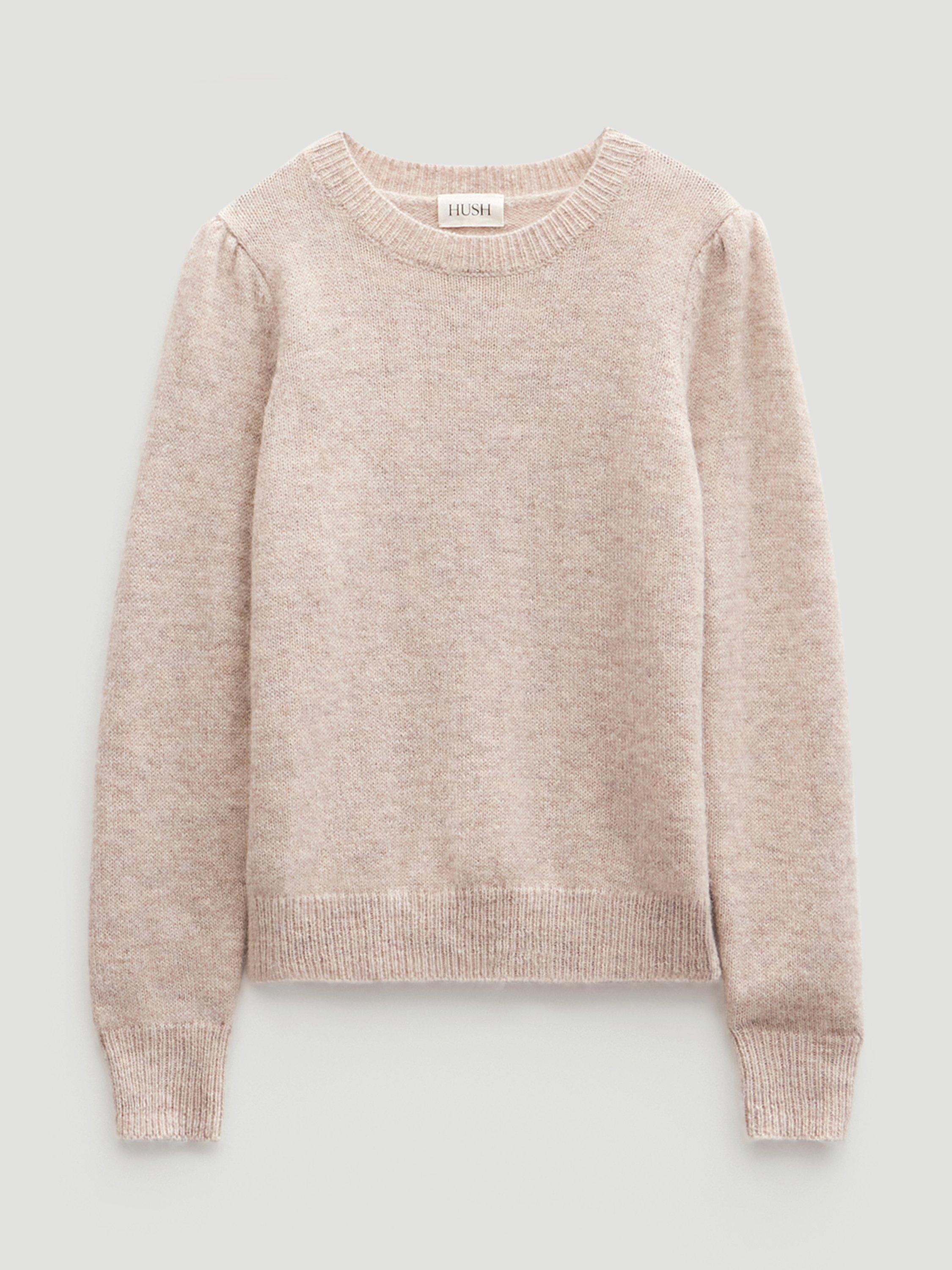 Product image 5 of 5, which shows HUSH Gathered Shoulder Wool Blend Jumper, Off White, XS-S