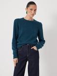 HUSH Gathered Shoulder Wool Blend Jumper, Teal Blue