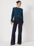 HUSH Gathered Shoulder Wool Blend Jumper, Teal Blue
