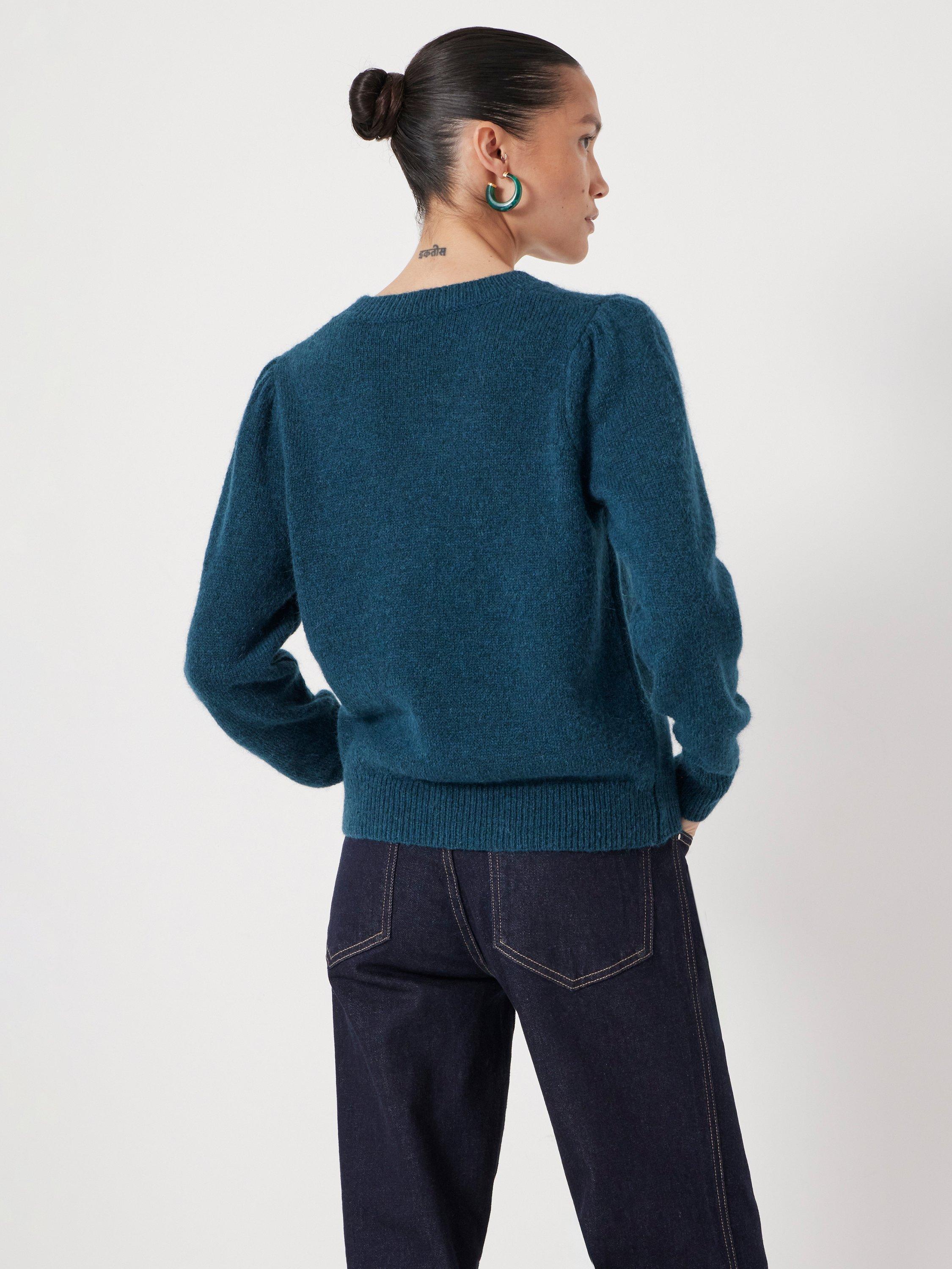 Product image 3 of 4, which shows HUSH Gathered Shoulder Wool Blend Jumper, Teal Blue, XS-S
