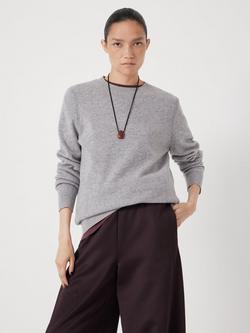 HUSH Ivy Wool Crew Neck Jumper, Light Grey Marl
