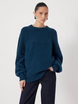 HUSH Lorna Wool Blend Round Neck Jumper, Teal Blue