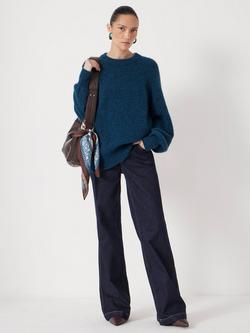 HUSH Lorna Wool Blend Round Neck Jumper - view 2, Teal Blue