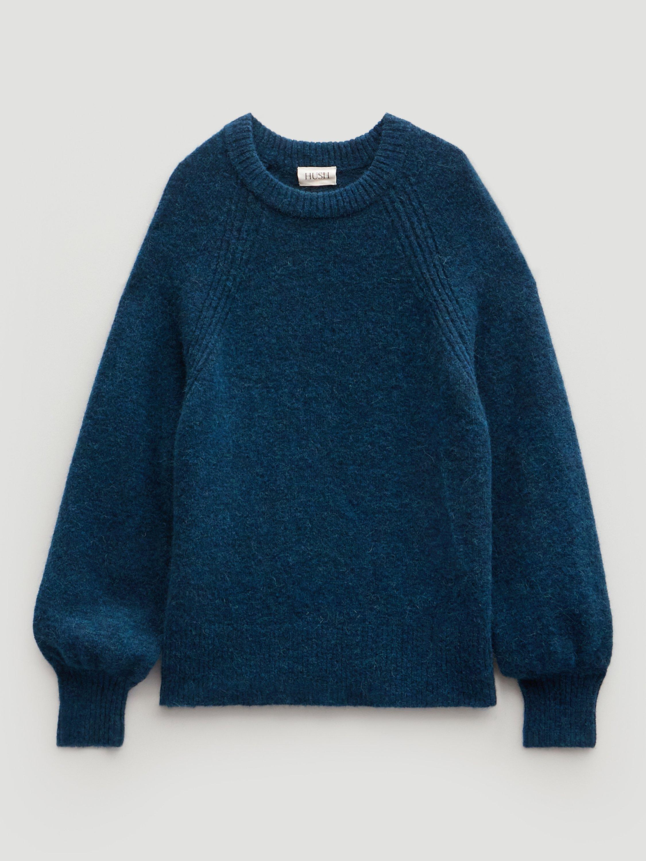 Product image 5 of 5, which shows HUSH Lorna Wool Blend Round Neck Jumper, Teal Blue, L-XL