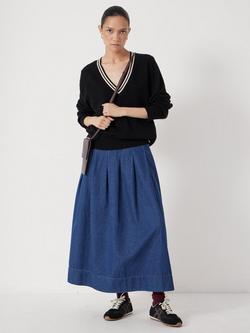 HUSH V-Neck Striped Merino Wool Jumper, Black Mix