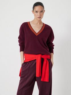 HUSH V-Neck Striped Merino Wool Jumper - view 2, Burgundy Purple Mix