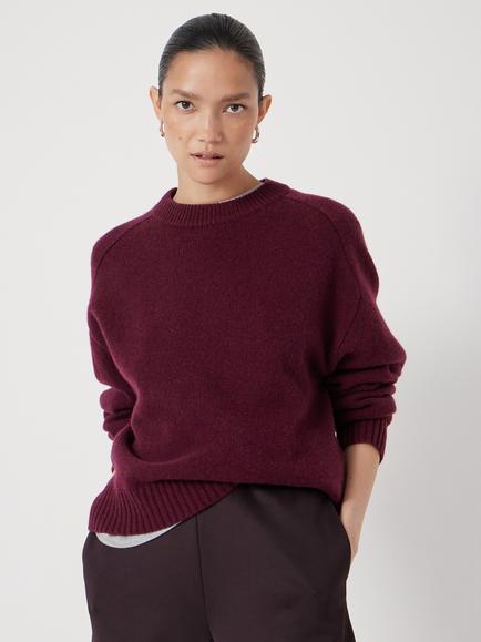 HUSH Nina Merino Wool Cropped Jumper, Burgundy