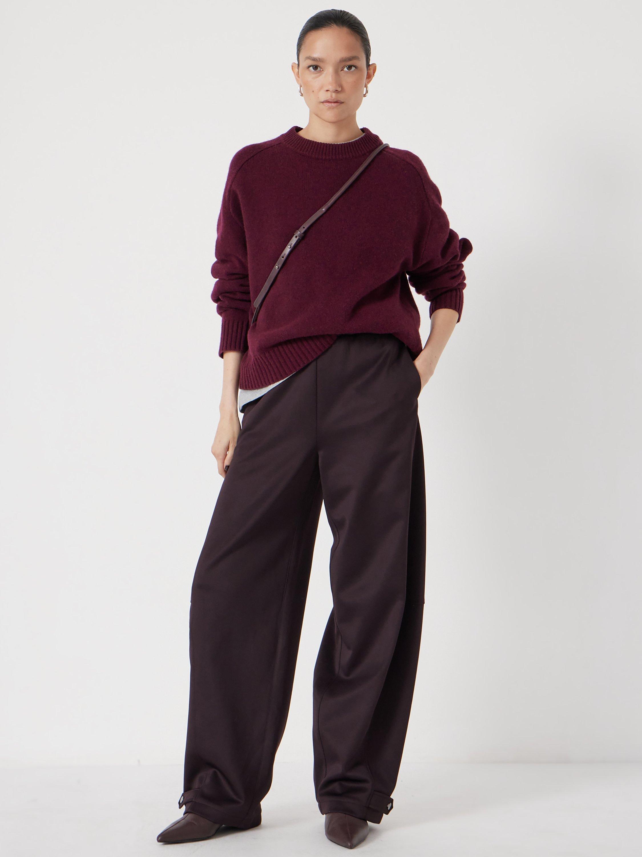 Product image 2 of 5, which shows HUSH Nina Merino Wool Cropped Jumper, Burgundy, L-XL