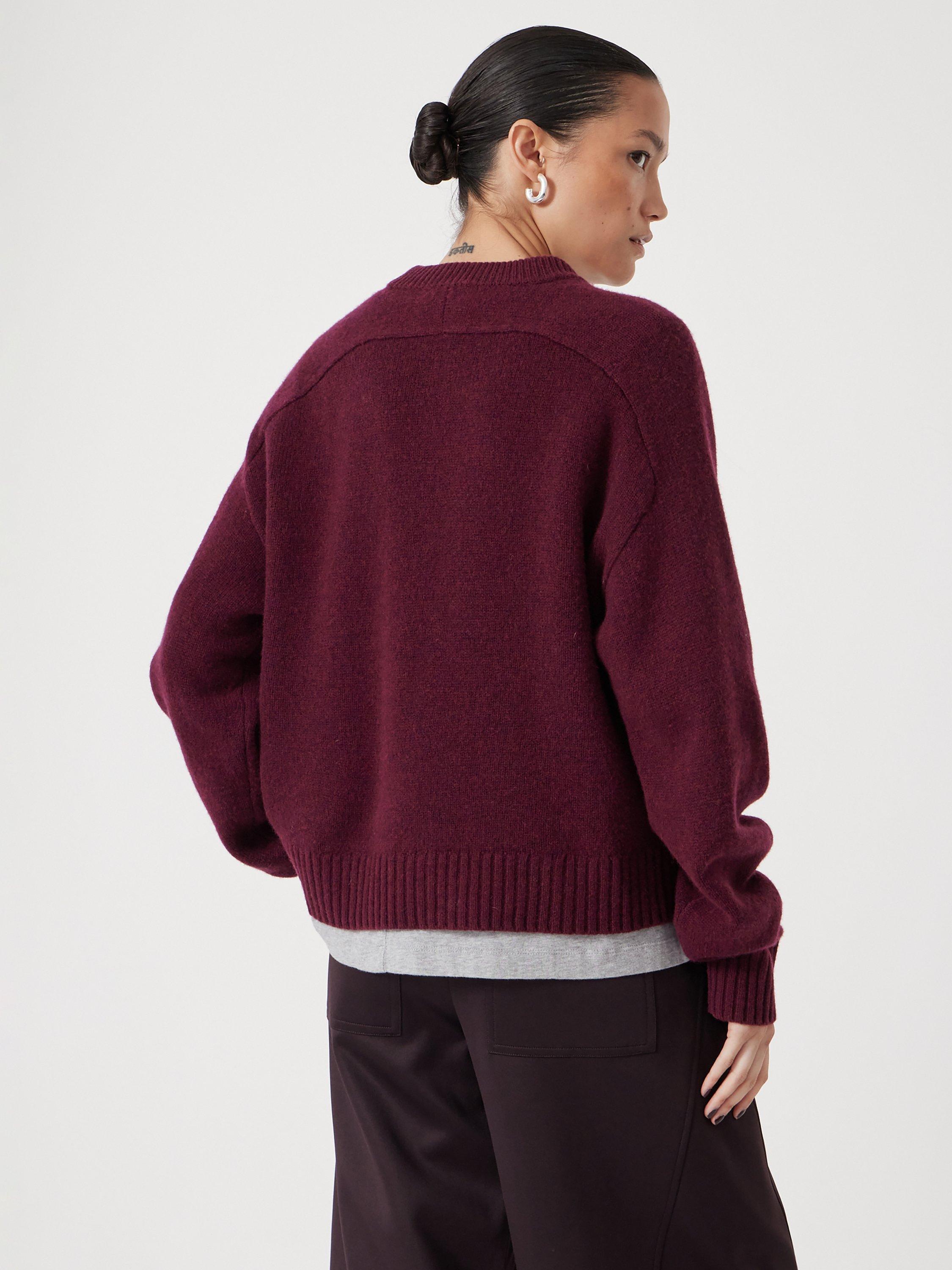 Product image 3 of 5, which shows HUSH Nina Merino Wool Cropped Jumper, Burgundy, L-XL