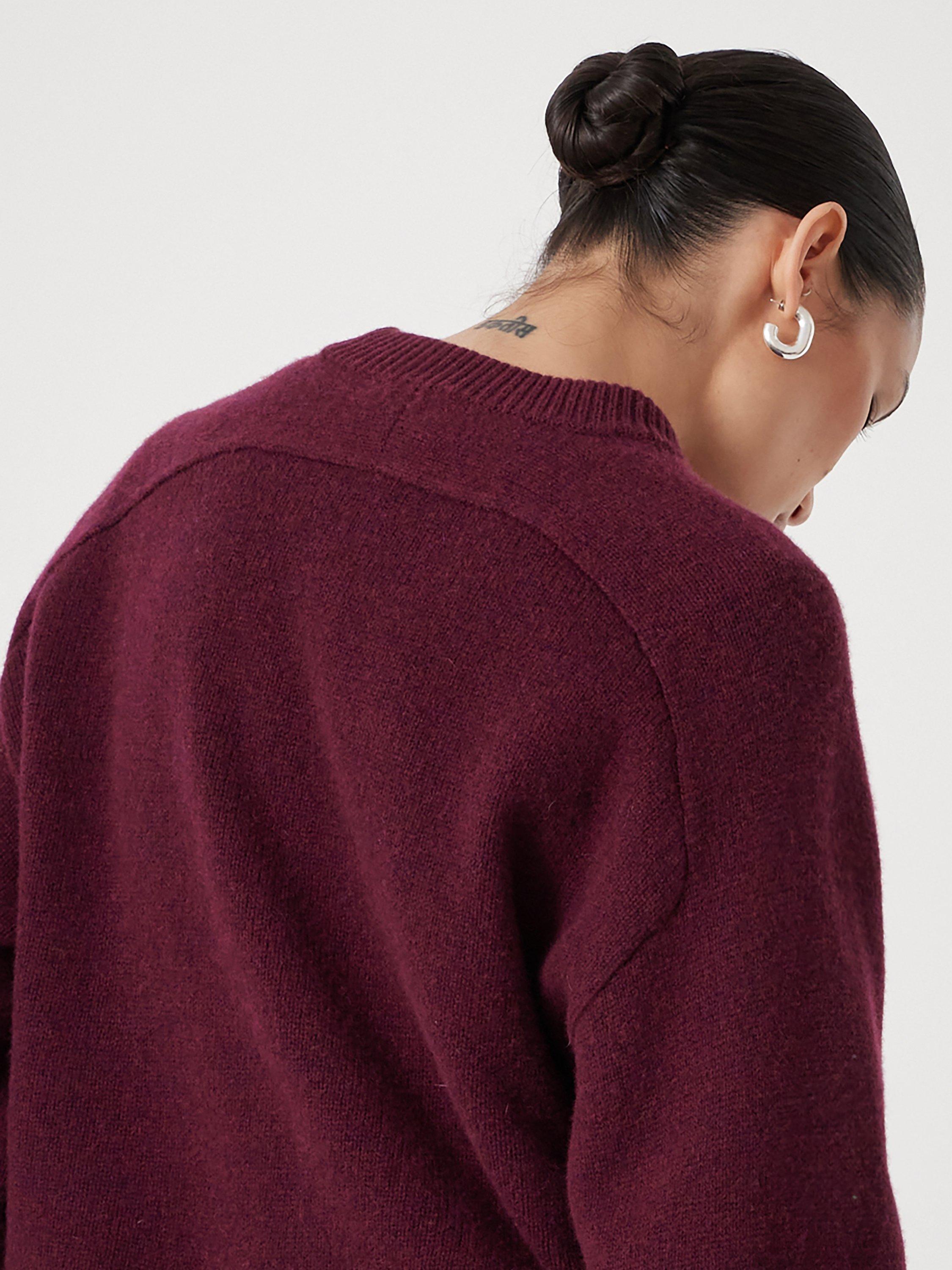 Product image 4 of 5, which shows HUSH Nina Merino Wool Cropped Jumper, Burgundy, L-XL