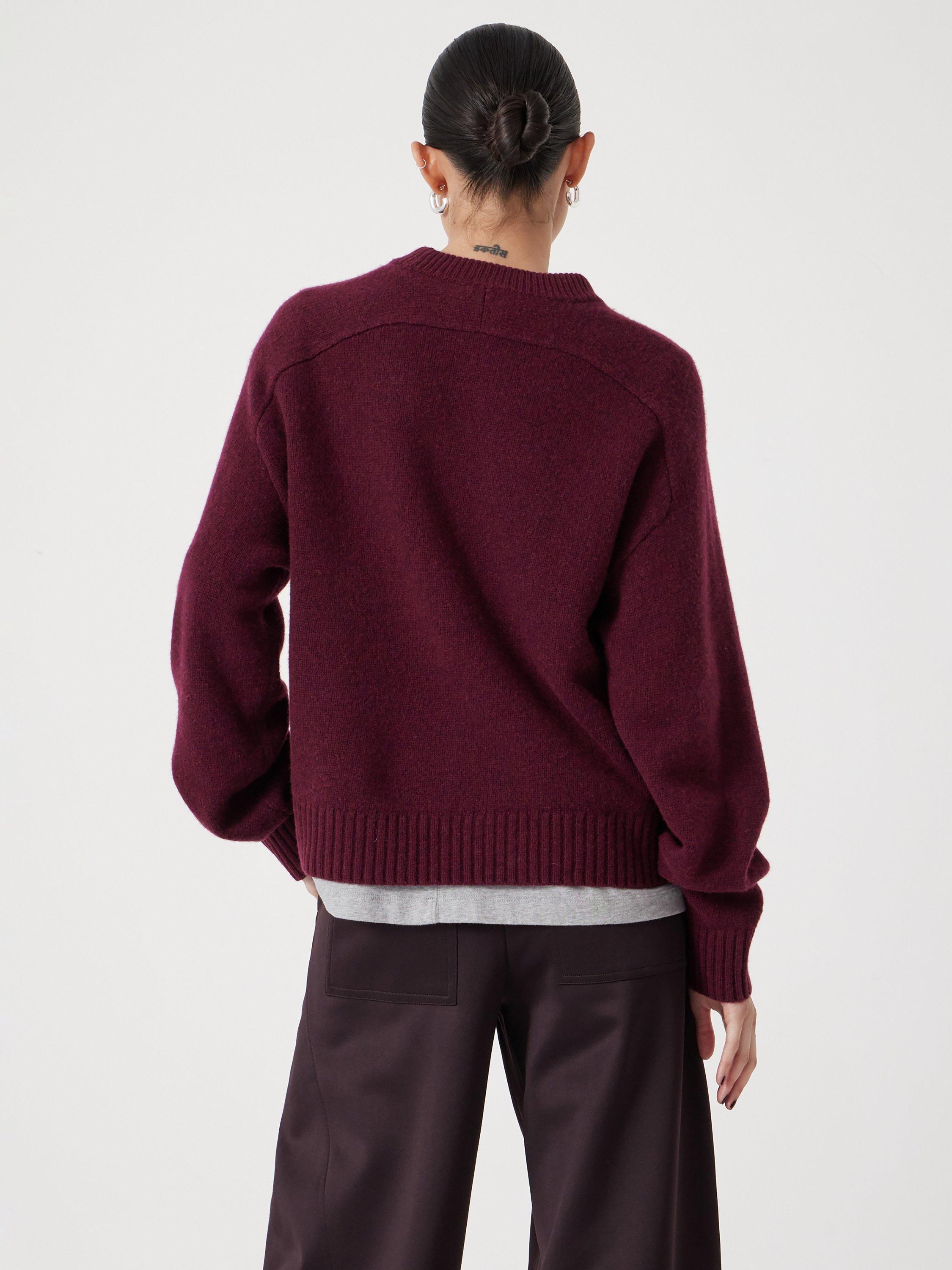 Product image 5 of 5, which shows HUSH Nina Merino Wool Cropped Jumper, Burgundy, L-XL