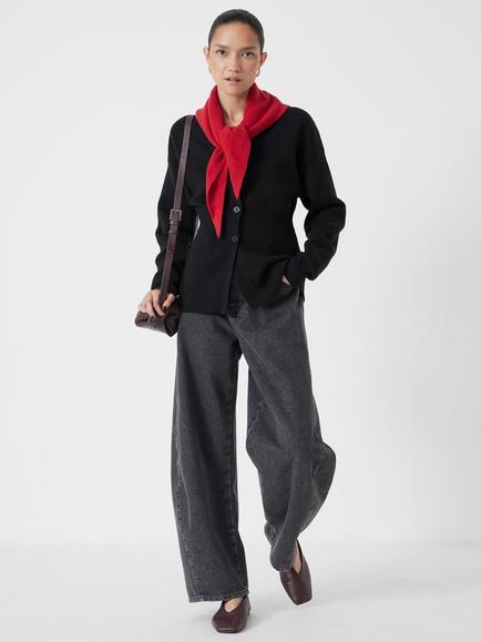 HUSH V-Neck Ribbed Detail Cardigan, Black, Black