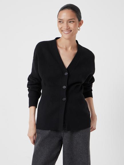 HUSH V-Neck Ribbed Detail Cardigan, Black - view 2, Black