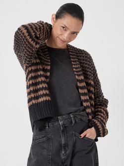HUSH Skye Stripe Wool Rich Cardigan, Black/ Brown, Black/ Brown
