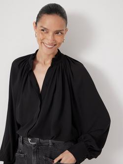 HUSH Fleur Long Sleeve High Neck Blouse, Black