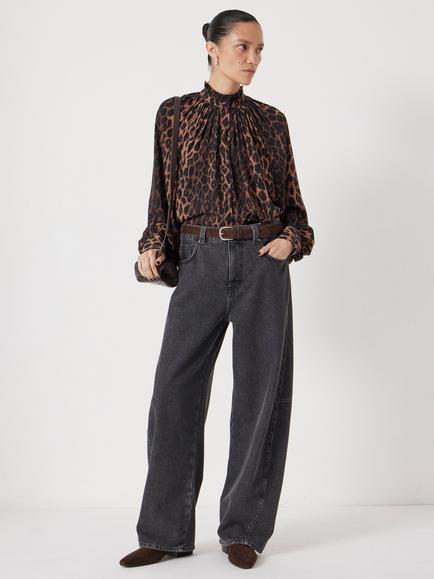 HUSH Fleur Leopard Print Long Sleeve High Neck Blouse - view 2, Natural/Brown