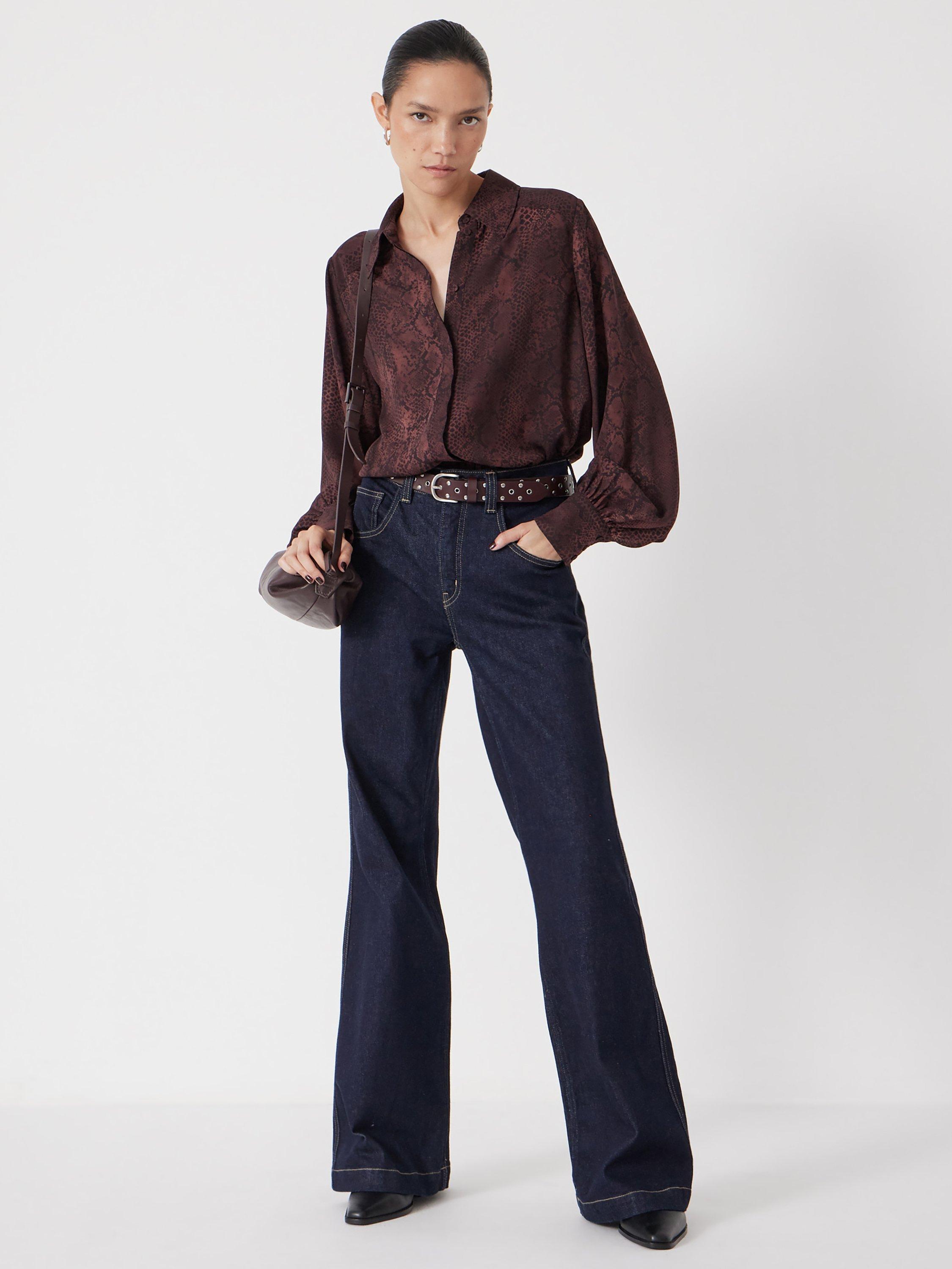 Product image 2 of 5, which shows HUSH Snake Print Long Sleeve Shirt , Brown, 4