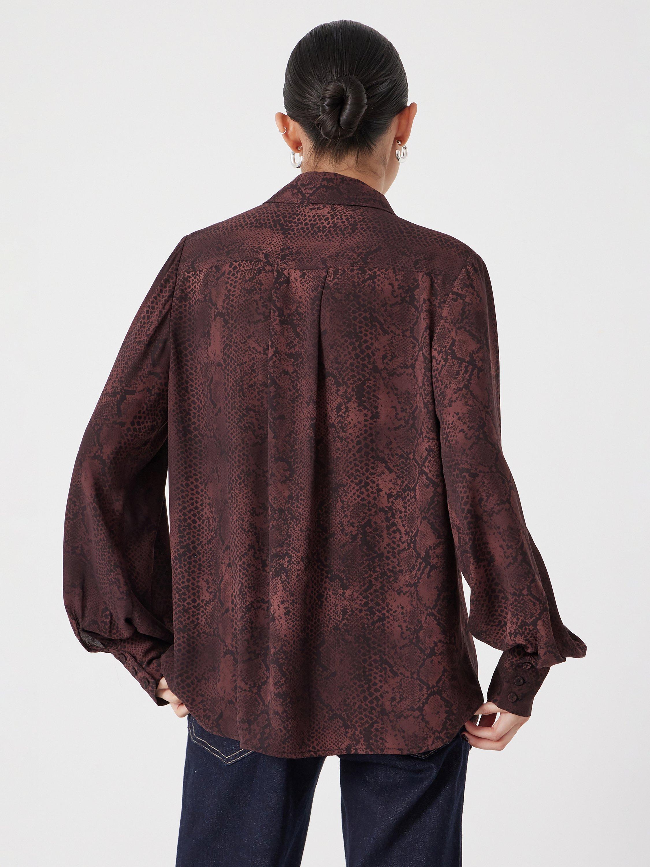 Product image 3 of 5, which shows HUSH Snake Print Long Sleeve Shirt , Brown, 4