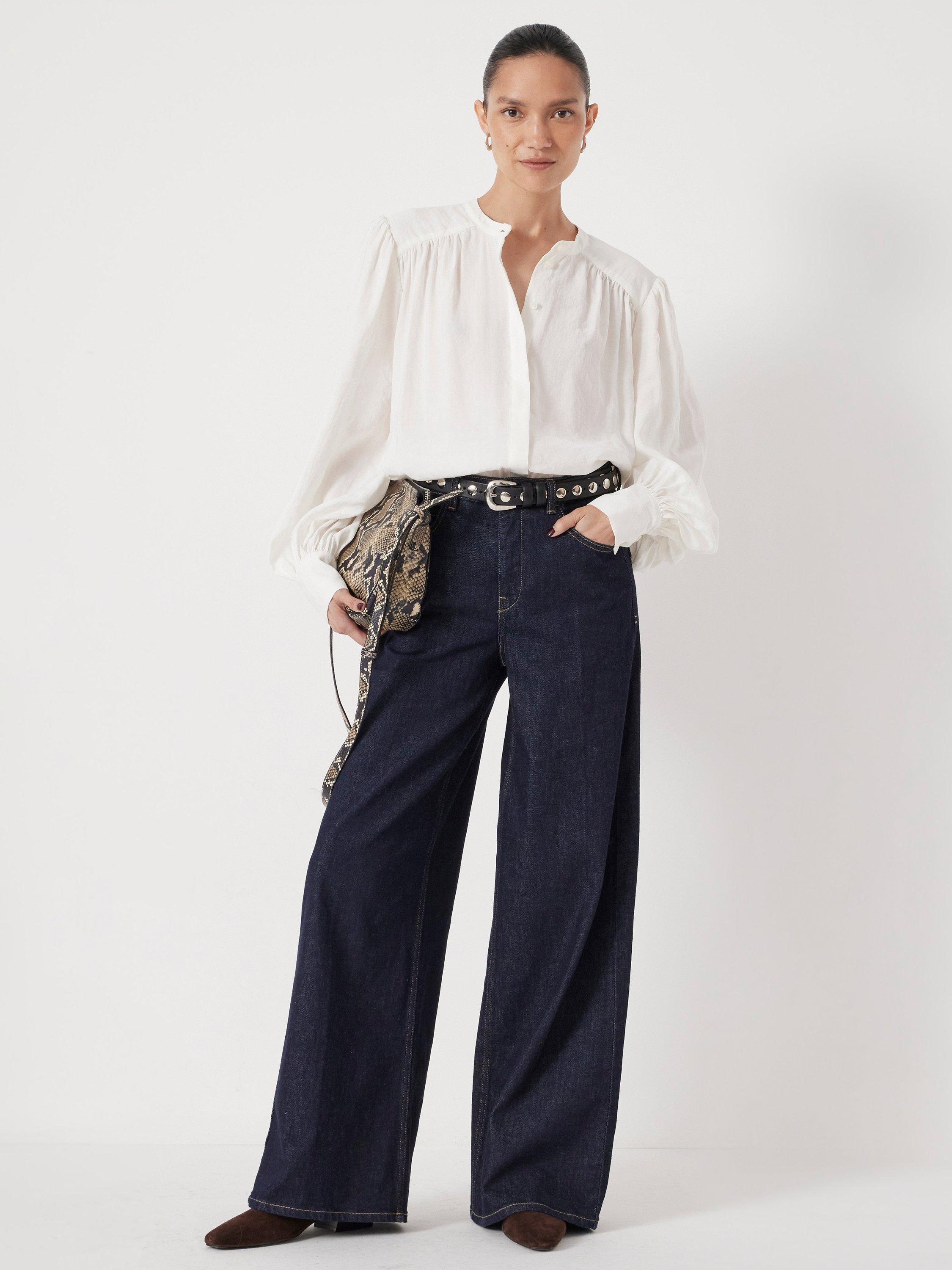 Product image 1 of 3, which shows HUSH Puff Sleeve Round Neck Blouse, Ecru, XS-S